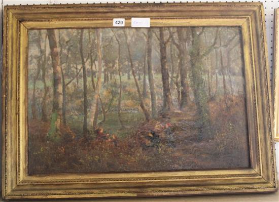 19th Century oil landscape, children in a wood